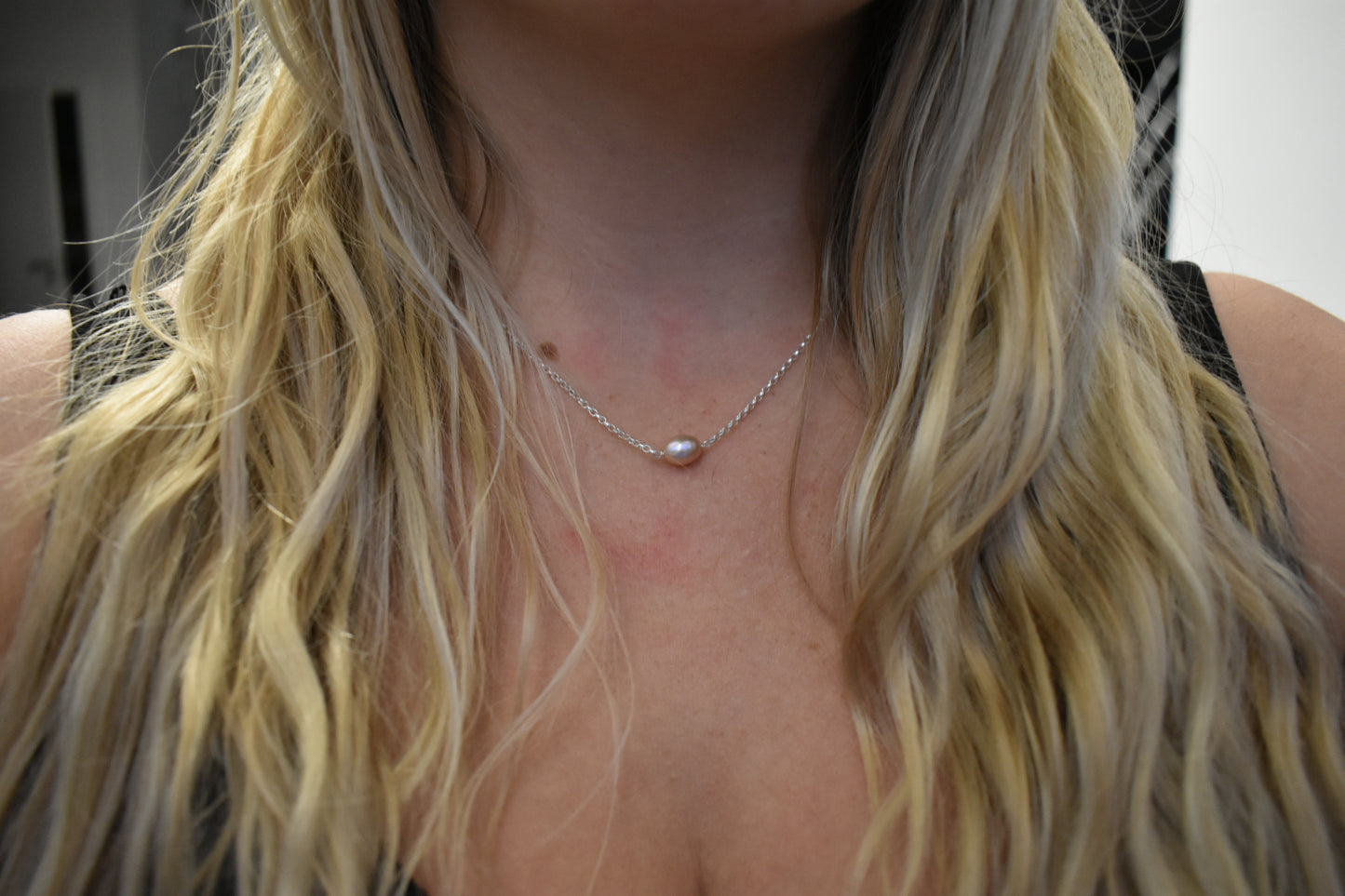 Collier Perle D'eau Douce Ovale Rose 6x8mm