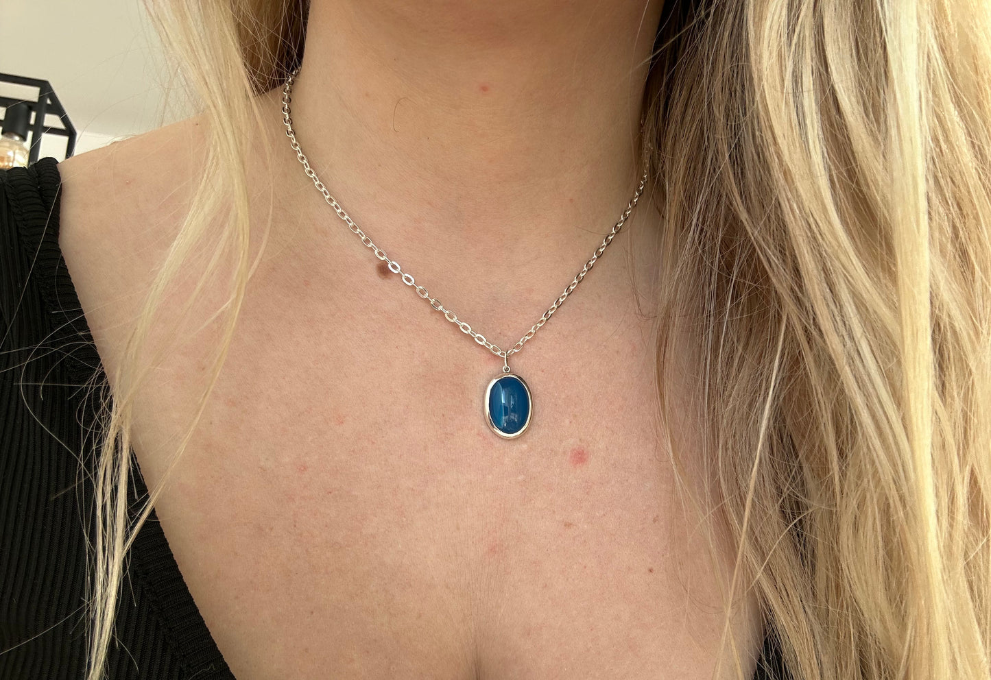Pendentif agate Bleu Ovale 18x13mm