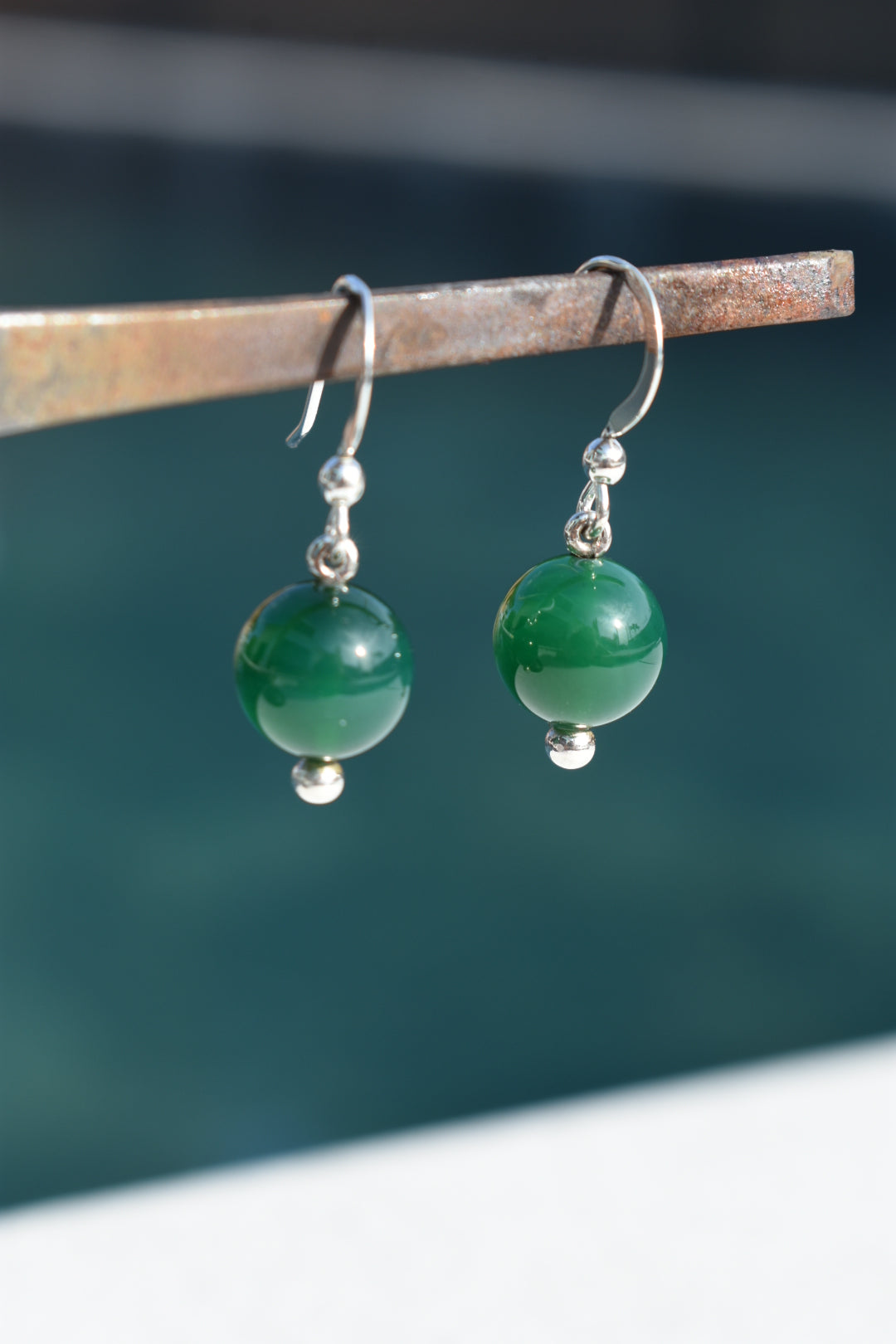Boucles D'oreilles Agate Verte 10mm