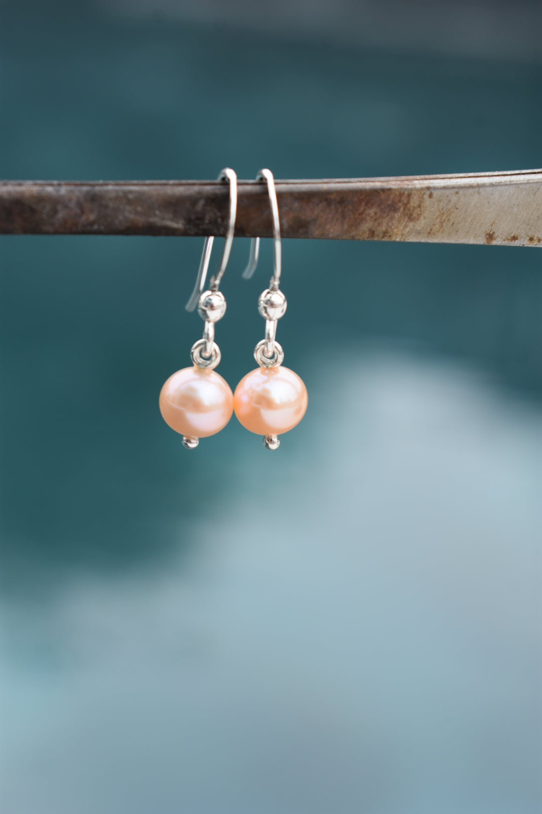 Boucles D'oreilles Perles D'eau Douce Rondes Roses 6,8mm
