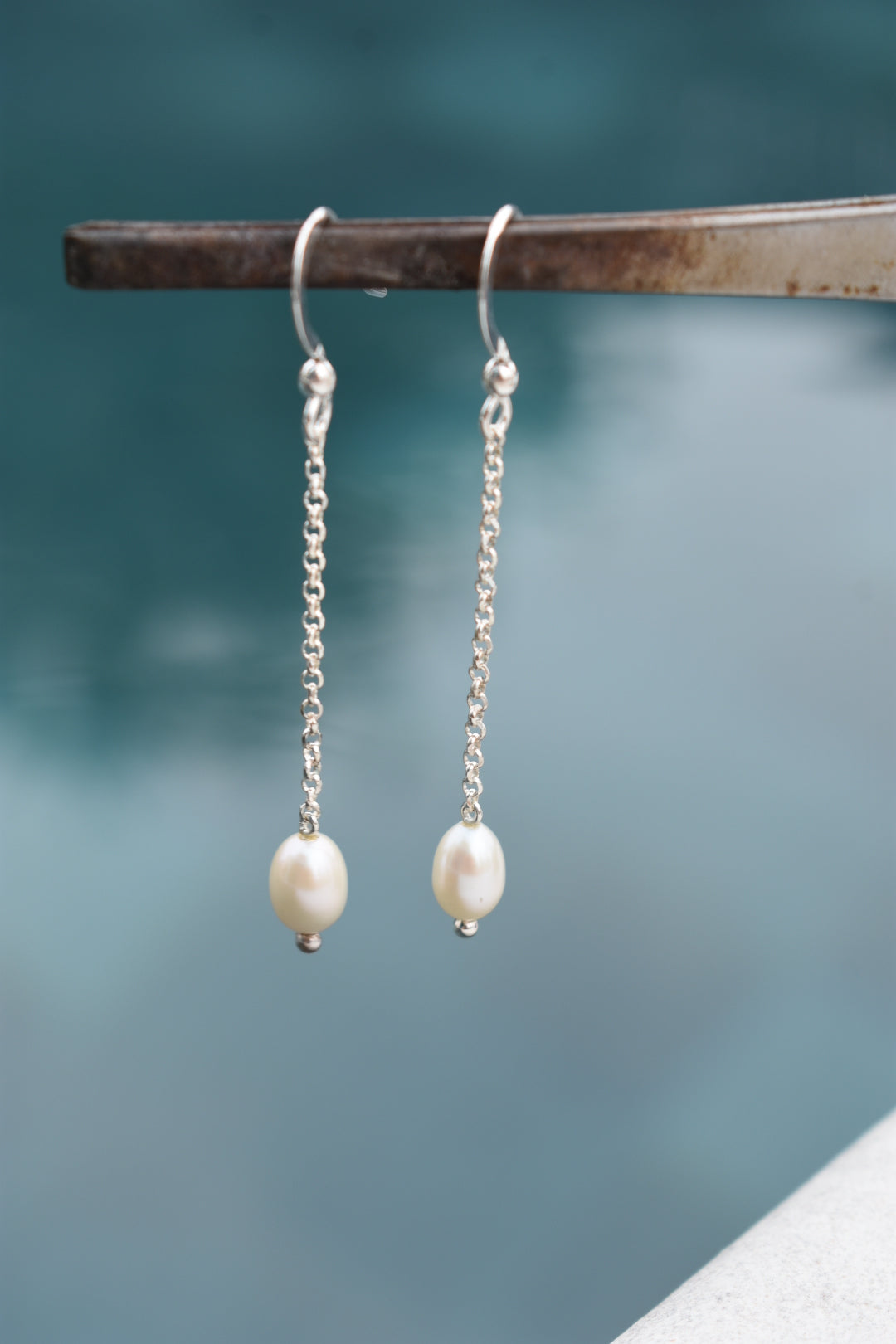 Boucles D'oreilles Perles D'eau Douce Blanches Ovales