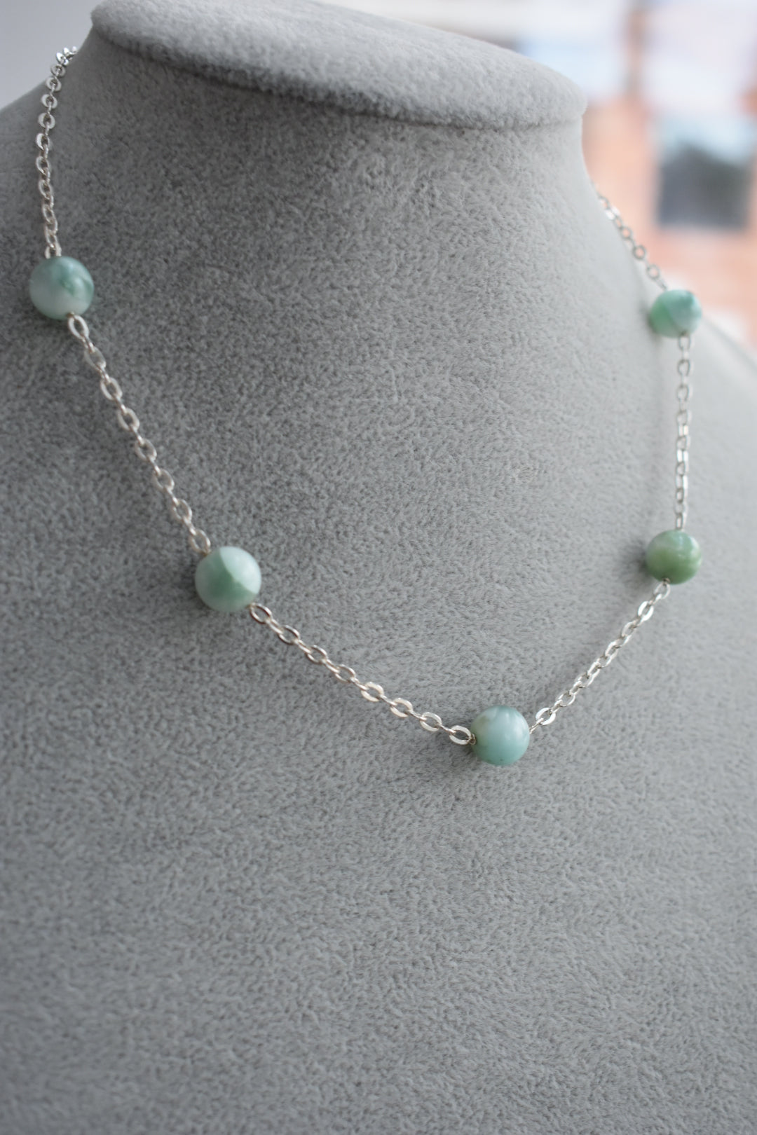 Collier 5 Perles D'Agate Vert Eau
