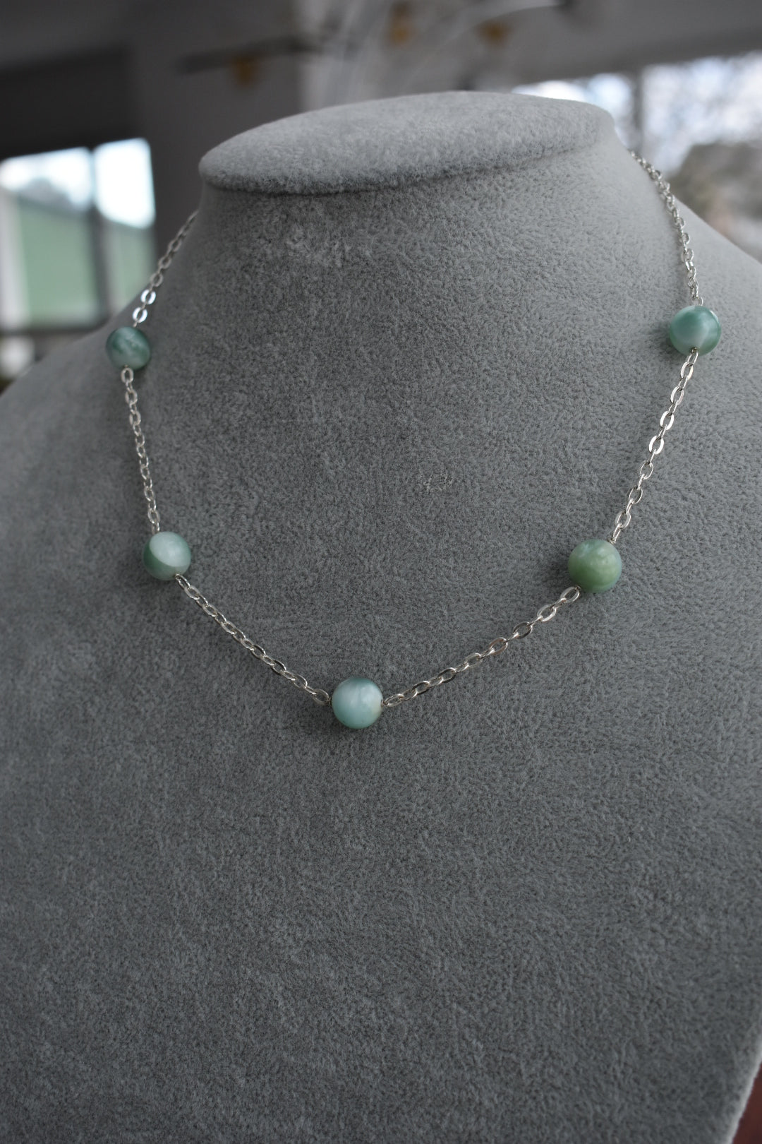 Collier 5 Perles D'Agate Vert Eau