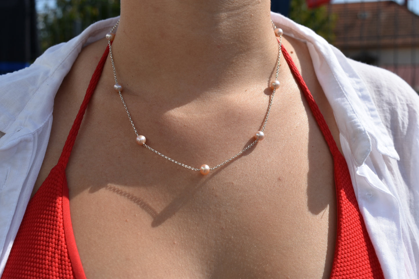 Collier 7 Perles Rondes Roses
