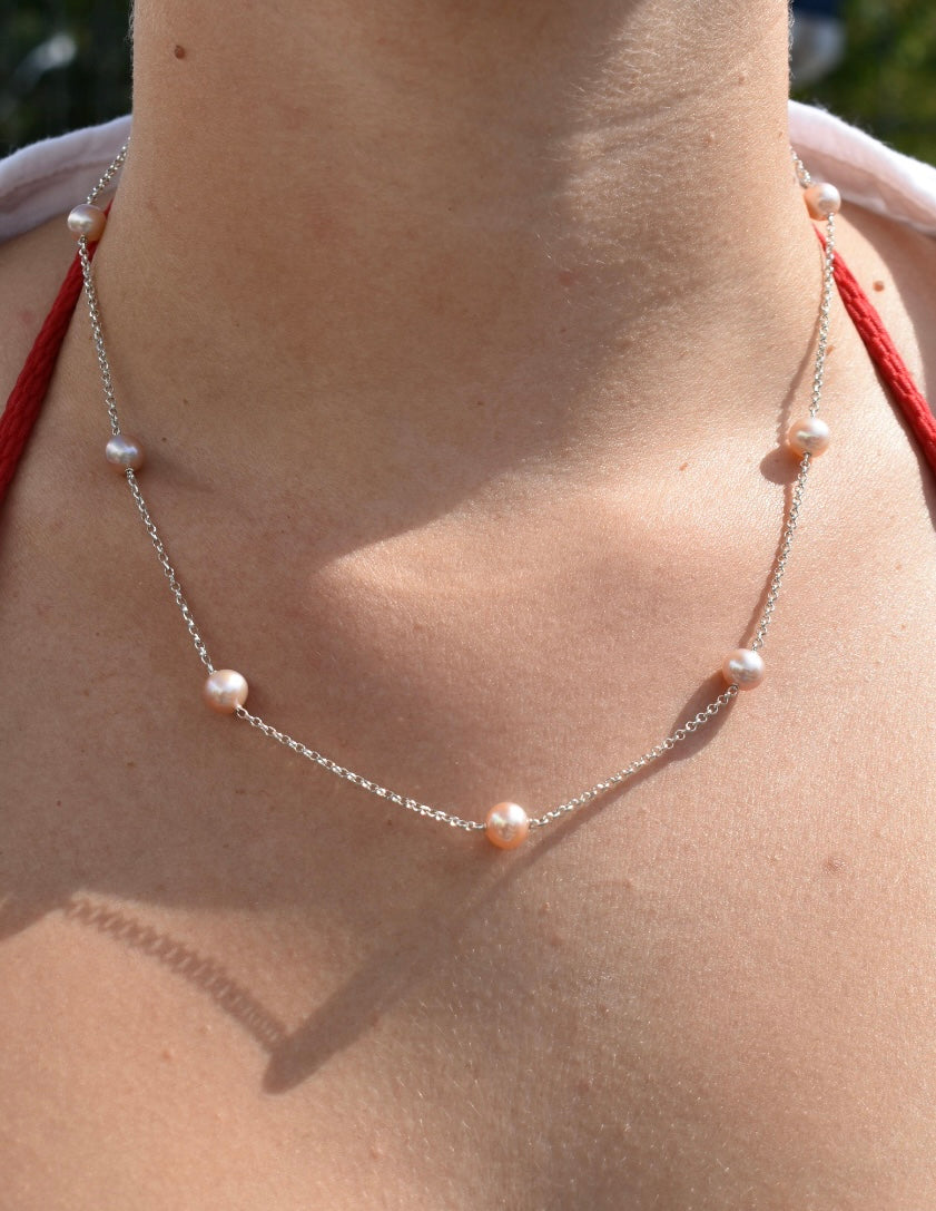 Collier 7 Perles Rondes Roses