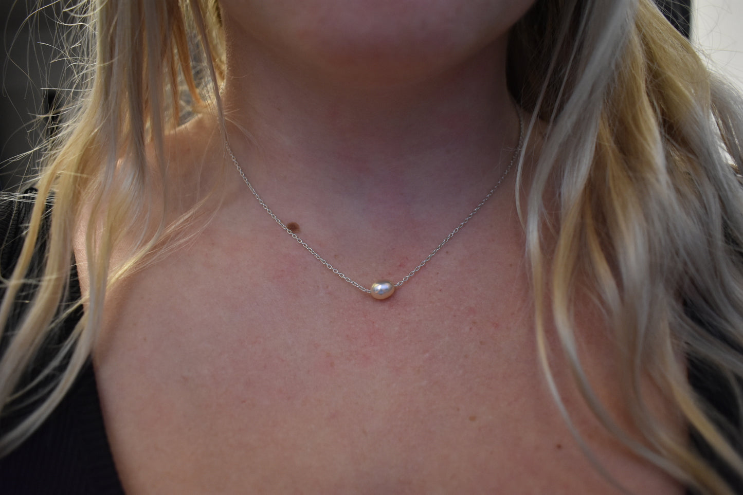 Collier Perle D'eau Douce Dorée Ovale