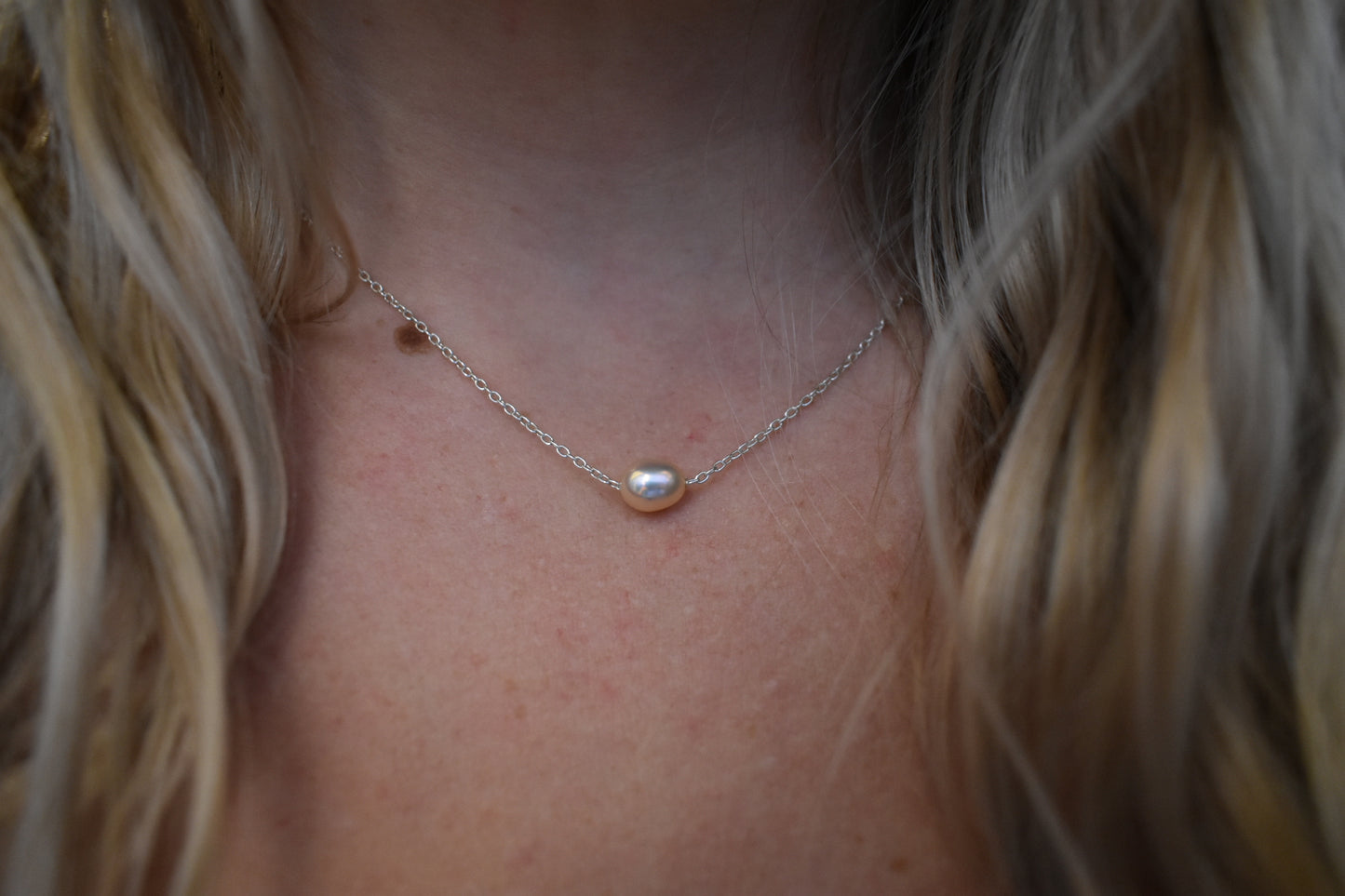 Collier Perle D'eau Douce Dorée Ovale