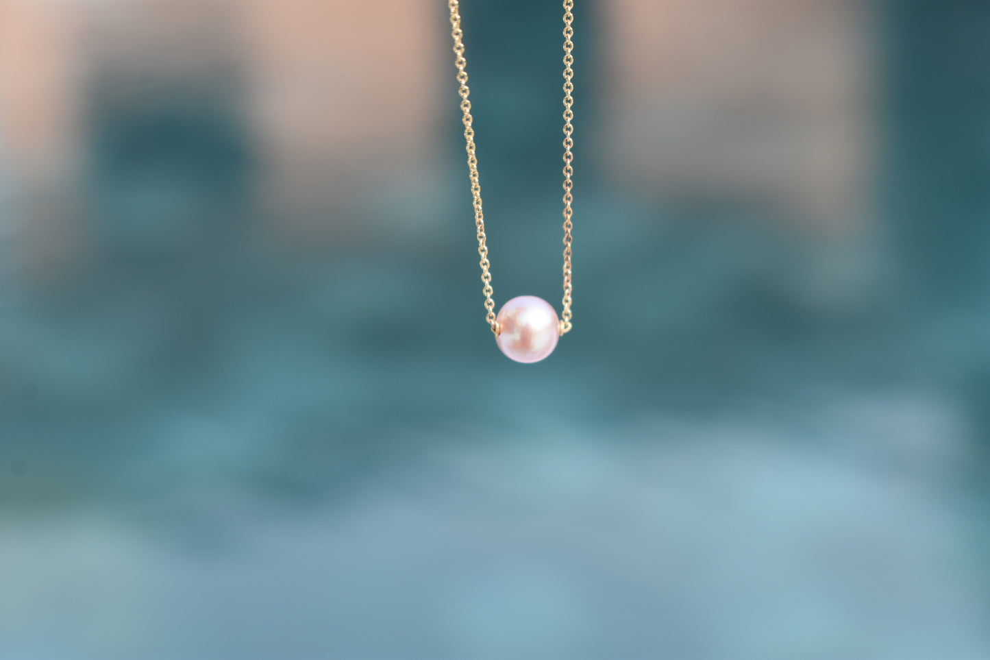 Collier Or Jaune 18k Perle D'eau Douce Ronde Rose