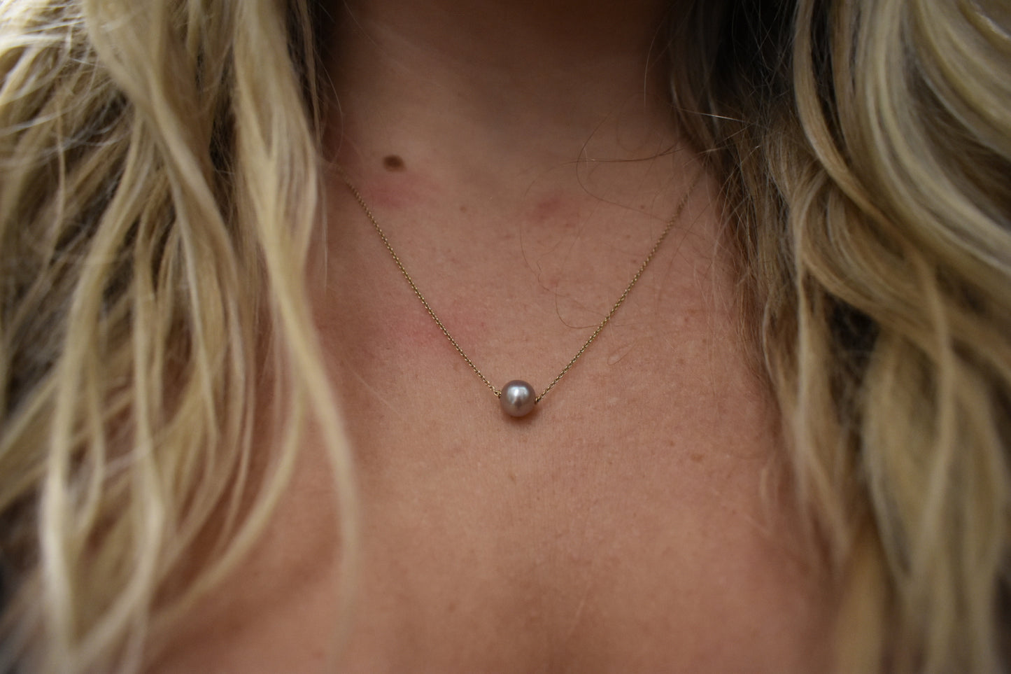 Collier Or Jaune 18k Perle D'eau Douce Ronde Rose