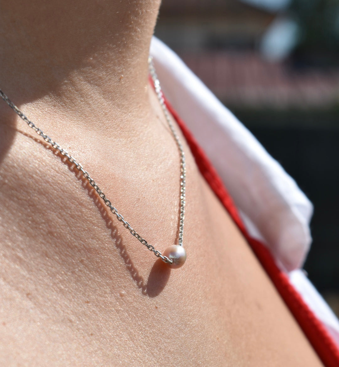 Collier en Perle D'eau Douce Ovale Rose 6x8 mm