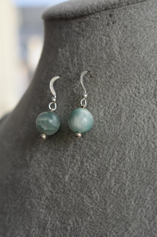 Boucle d’oreille Agate Vert Eau 10mm