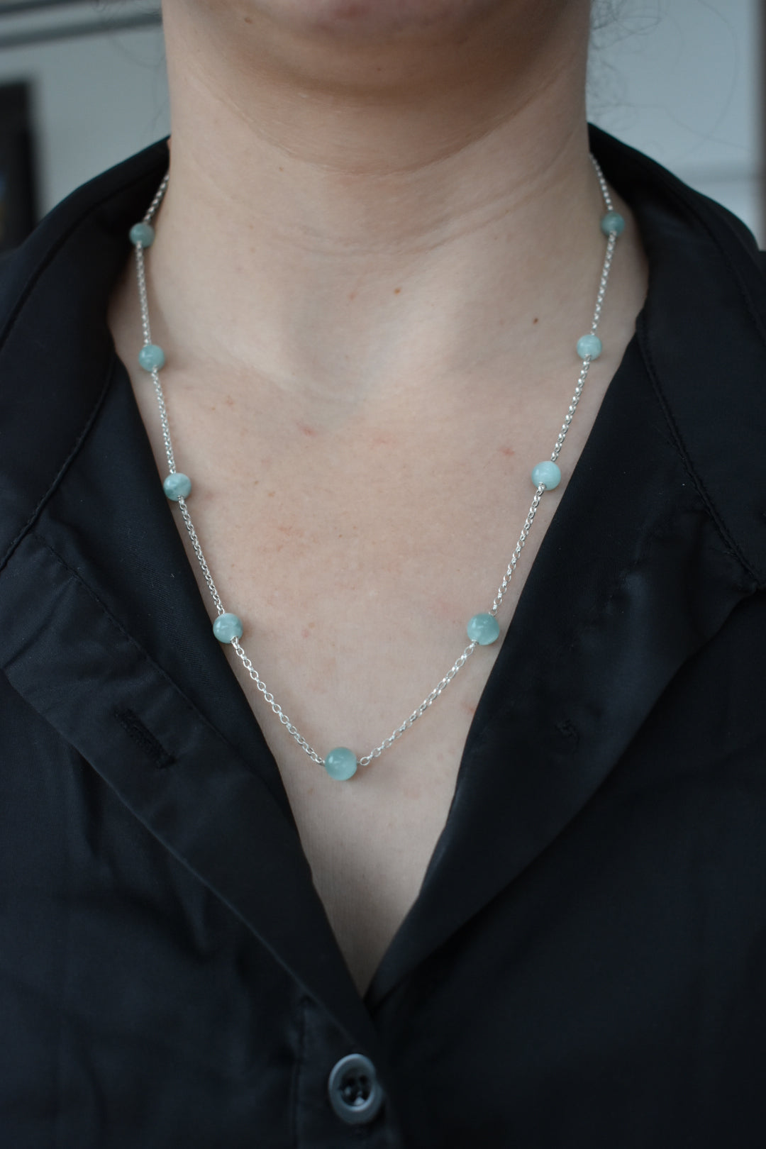 Collier Agate Vert Eau 9 Perles