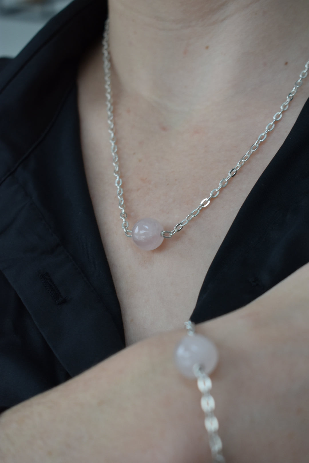 Collier Quartz Rose 12mm