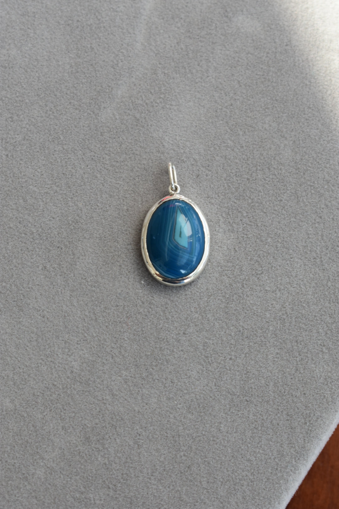 Pendentif Agate Bleu Ovale 18x13mm