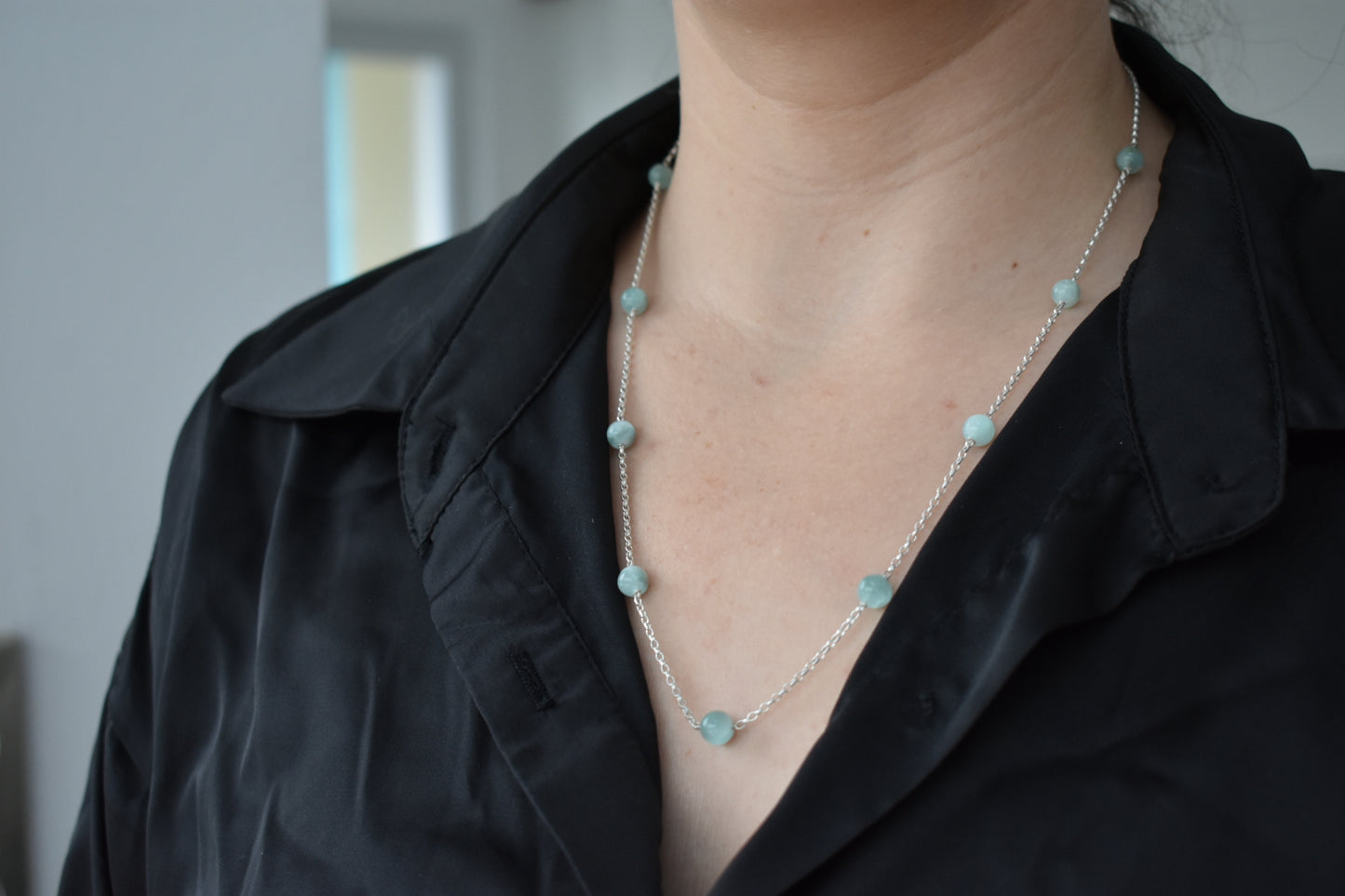 Collier Agate Vert Eau 9 Perles