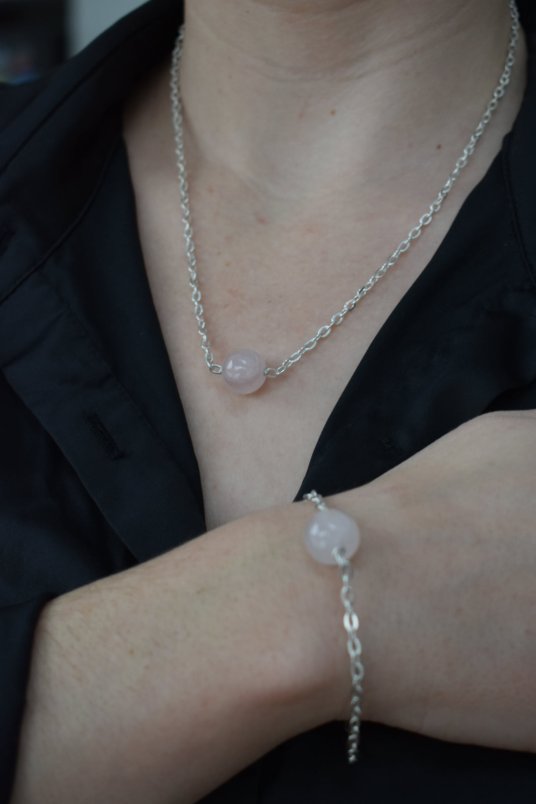 Collier Quartz Rose 12mm