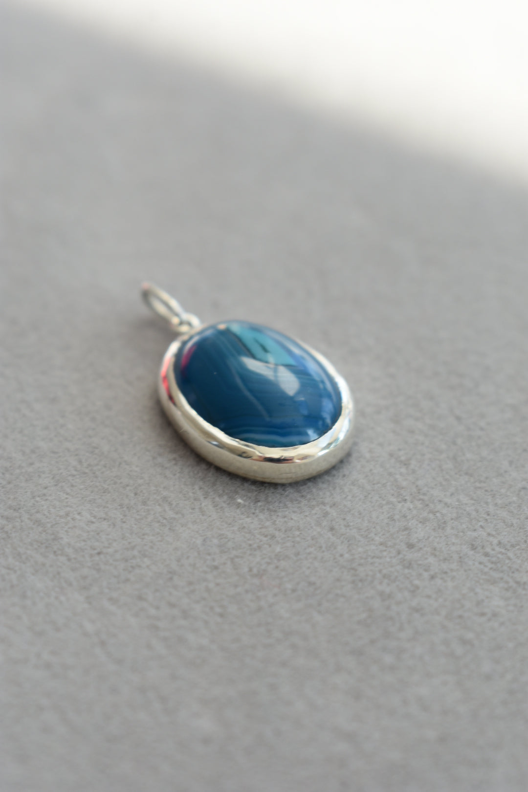 Pendentif Agate Bleu Ovale 18x13mm