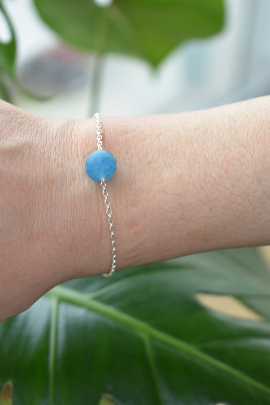 Bracelet Agate Givré Bleu Mate 10mm