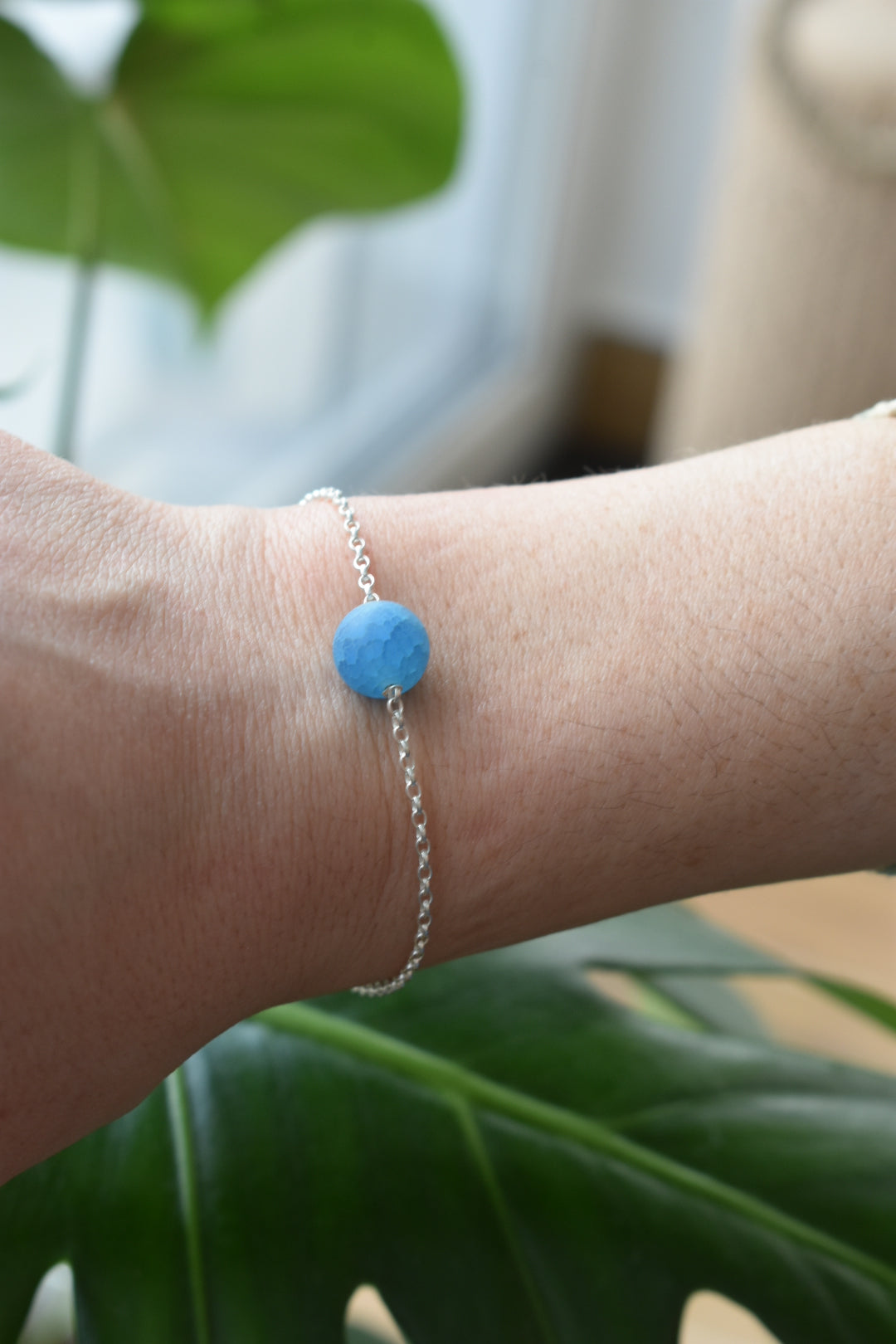 Bracelet Agate Givré Bleu Mate 10mm