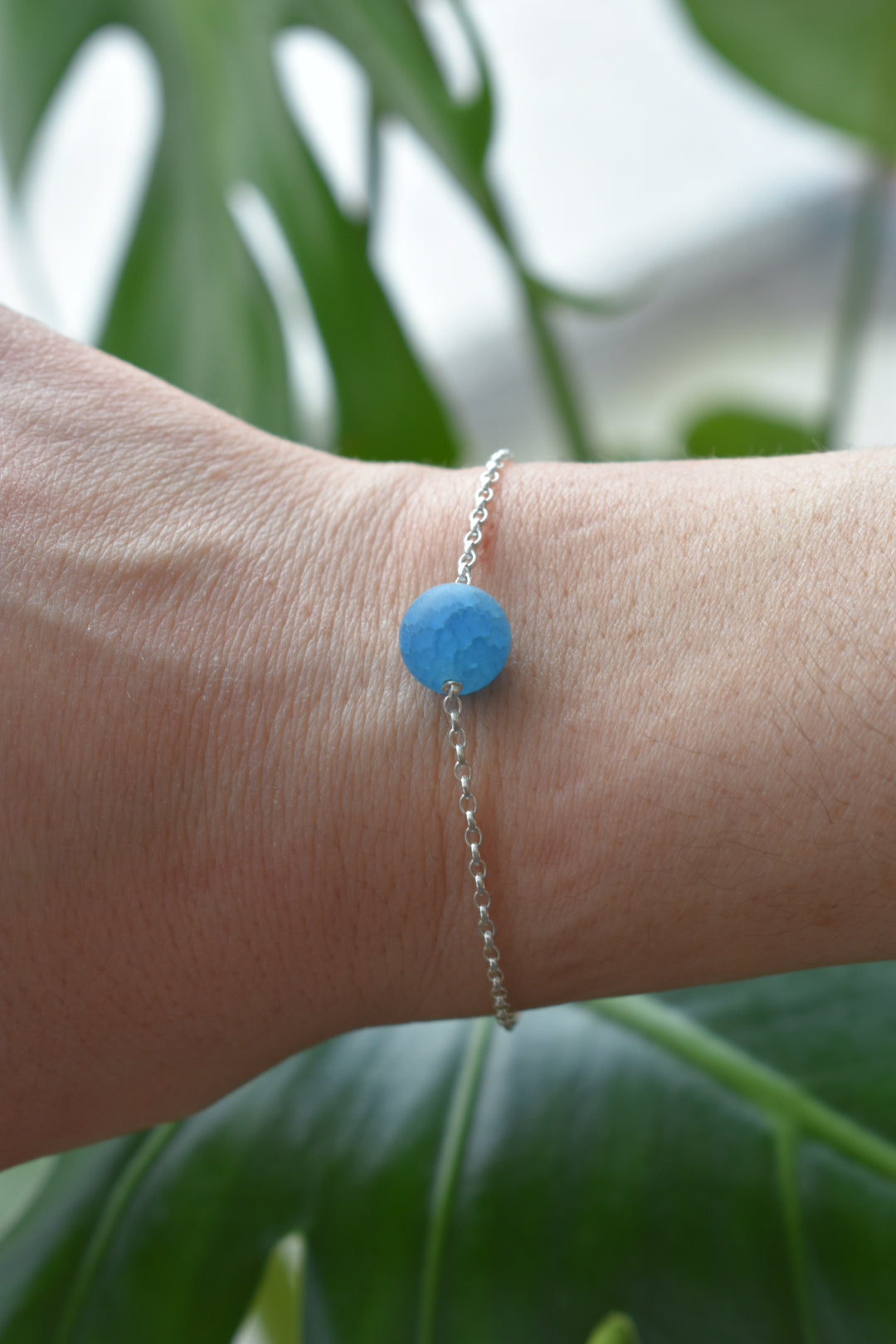 Bracelet Agate Givré Bleu Mate 10mm