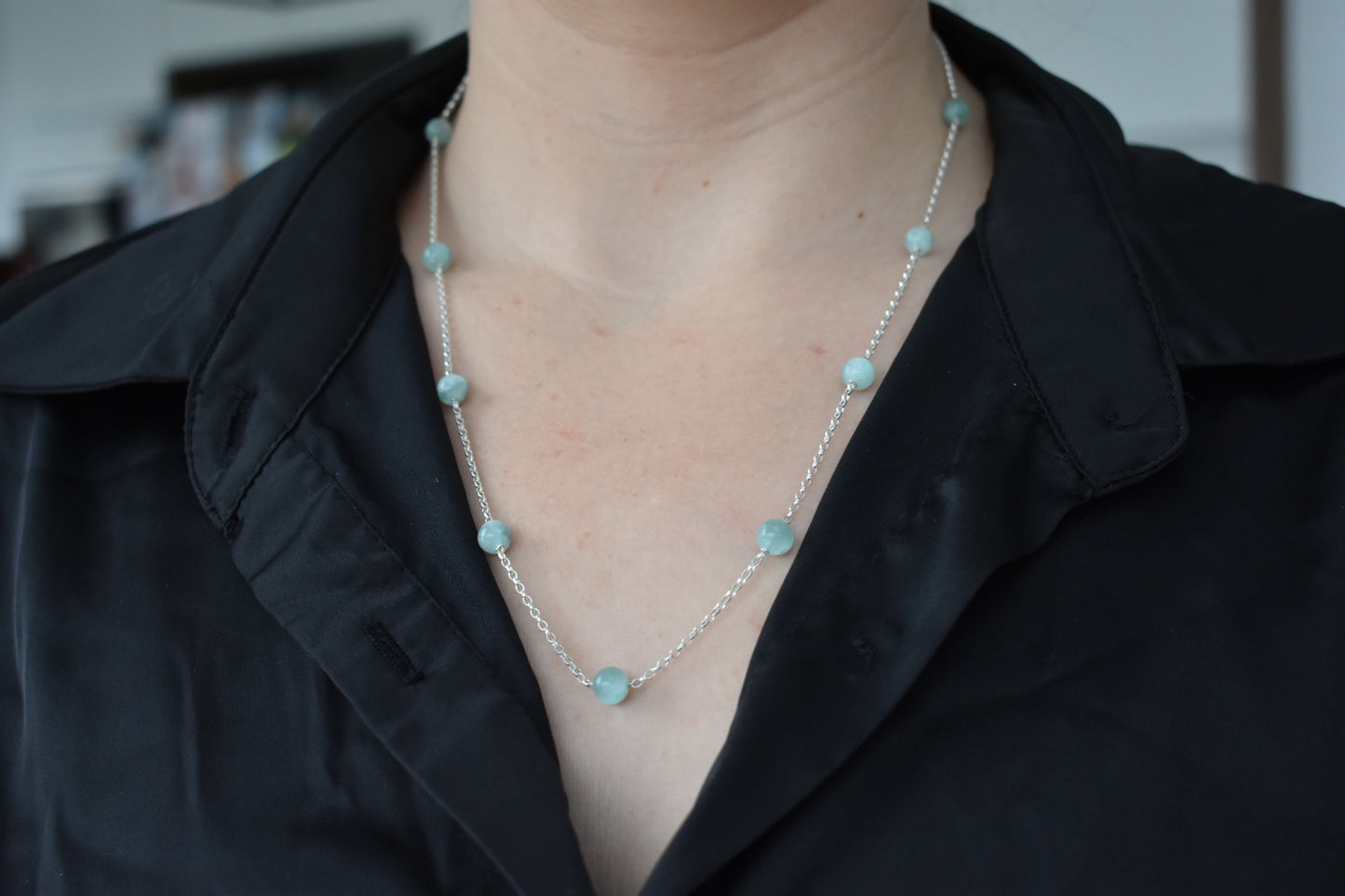 Collier Agate Vert Eau 9 Perles