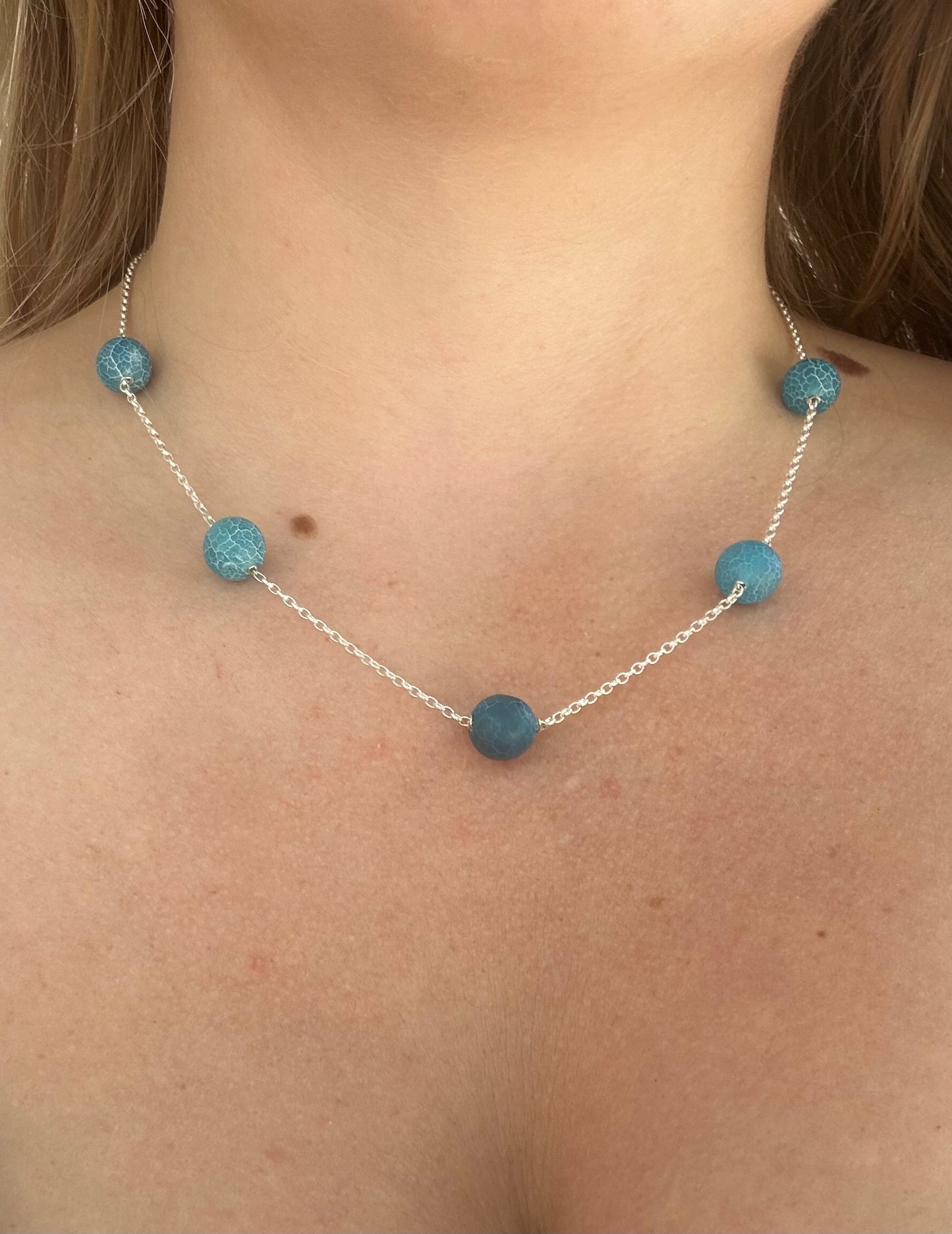 Collier 5 Agates Givré Bleu Mate