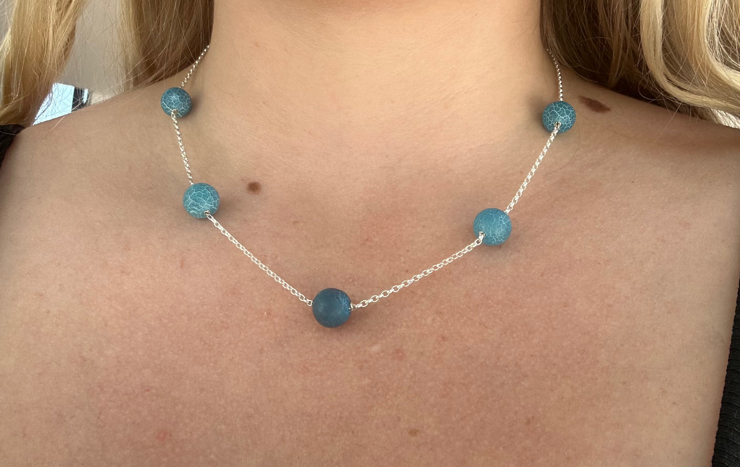 Collier 5 Agates Givré Bleu Mate