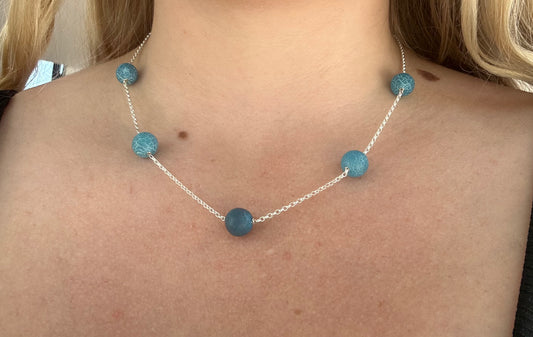 Collier 5 Agates Givré Bleu Mate