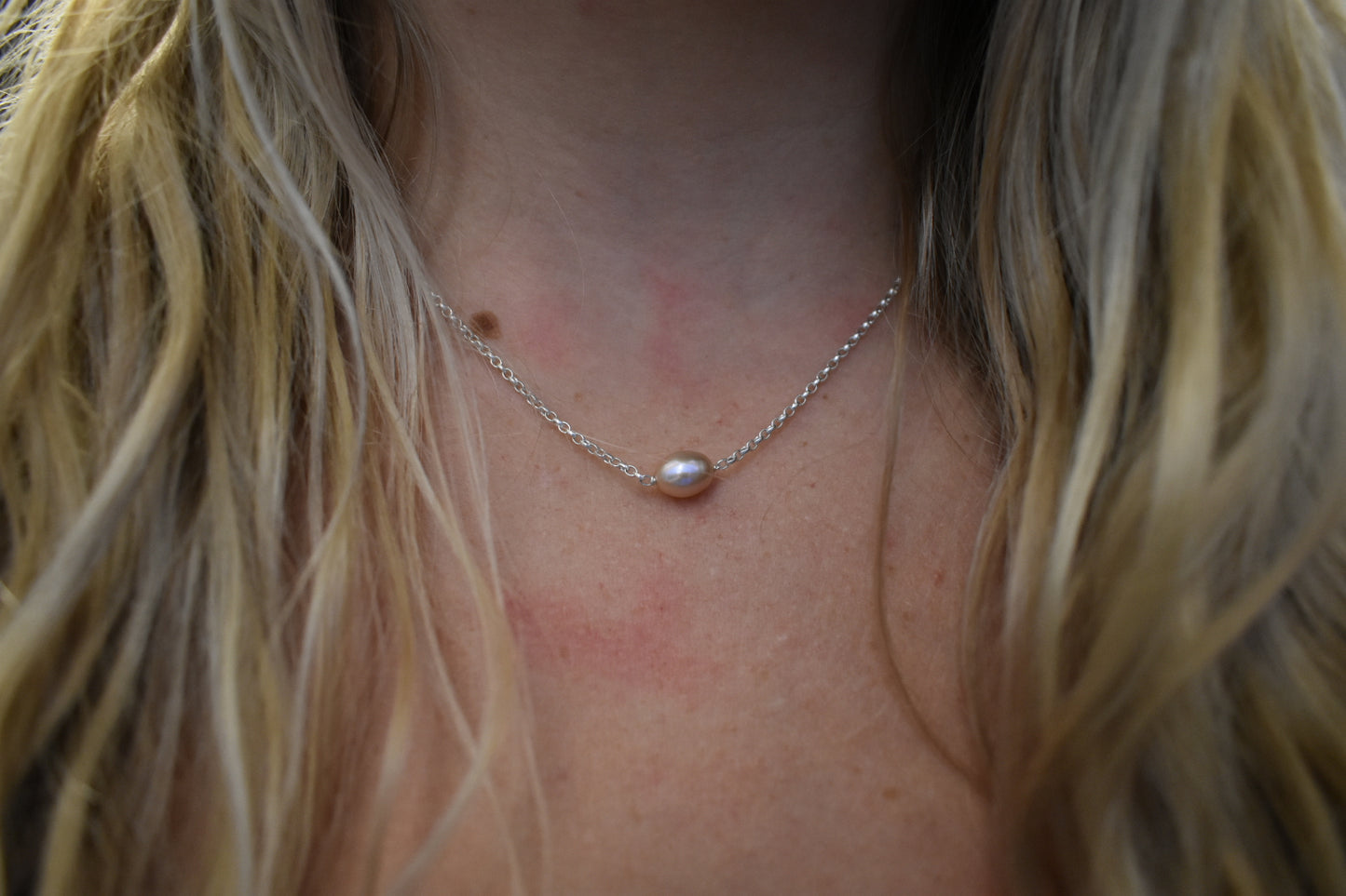 Collier Perle D'eau Douce Ovale Rose 6x8mm