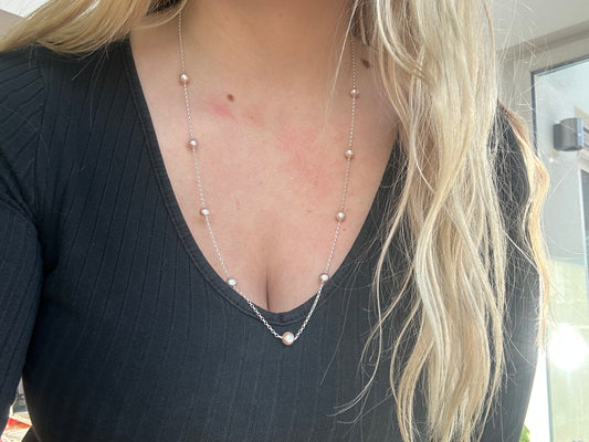 Collier Sautoire 9 Perles Rondes Roses