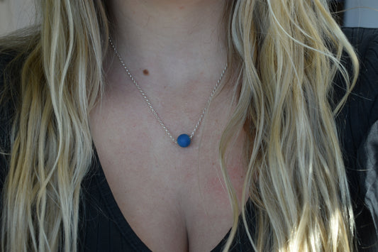 Collier Agate Givré Bleu Mate 10mm