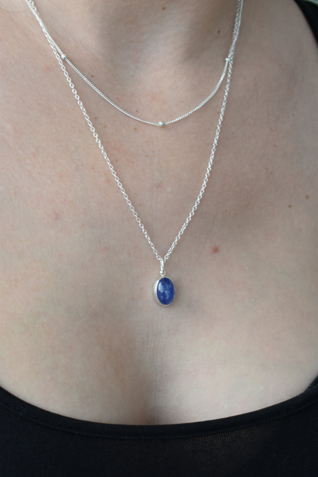 Collier Double Chaine Tanzanite Cabochon Ovale