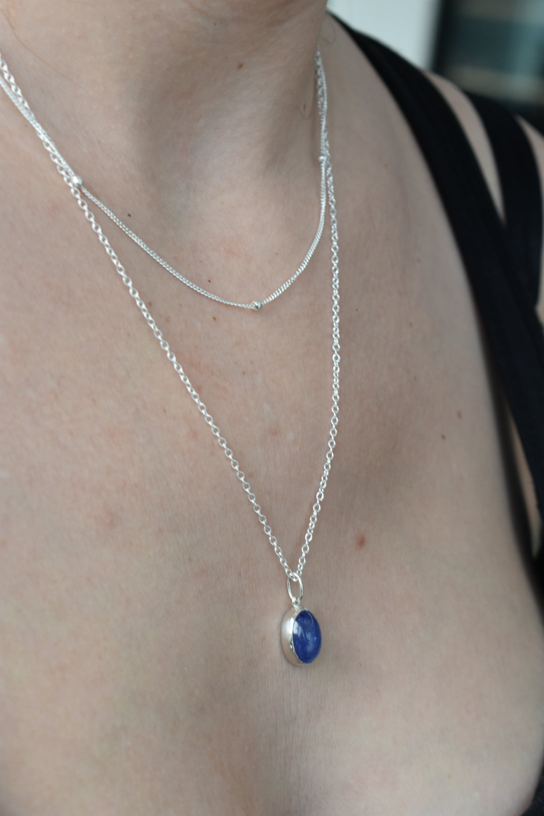 Collier Double Chaine Tanzanite Cabochon Ovale