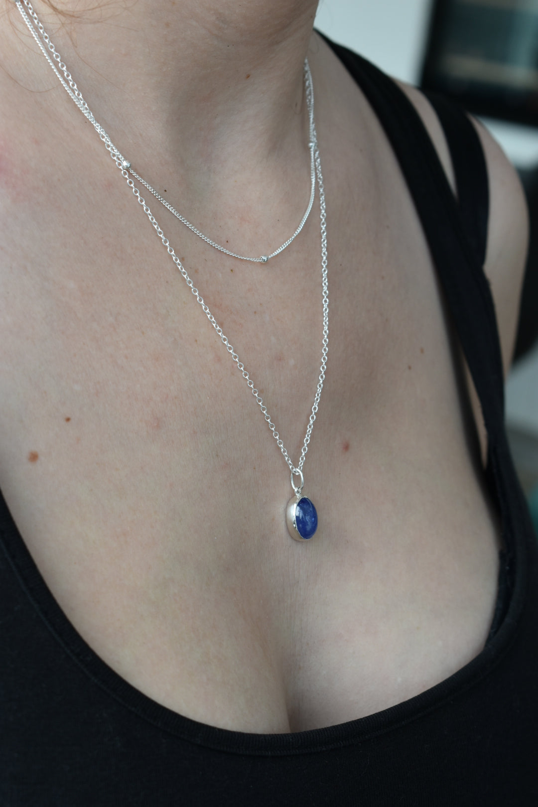 Collier Double Chaine Tanzanite Cabochon Ovale