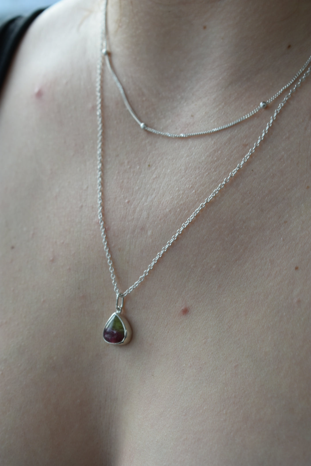 Collier Double Chaîne Tourmaline Bicolore