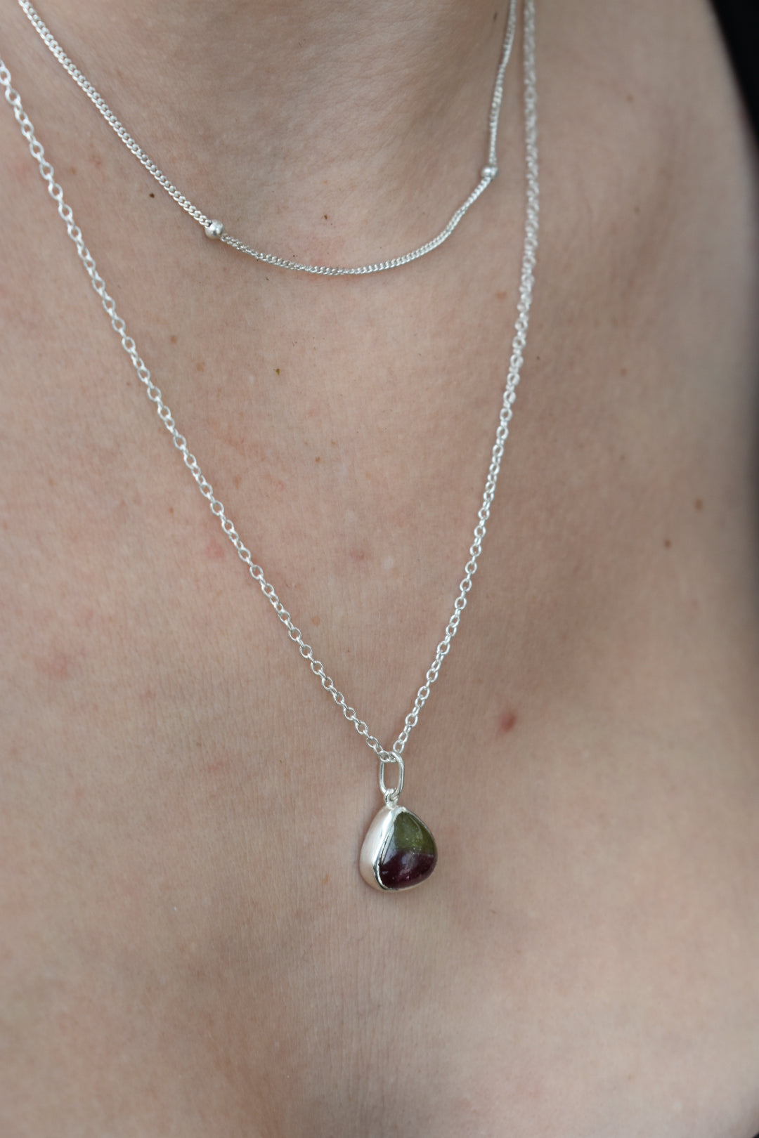 Collier Double Chaîne Tourmaline Bicolore