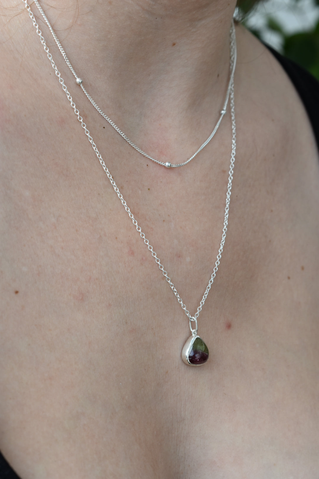 Collier Double Chaîne Tourmaline Bicolore