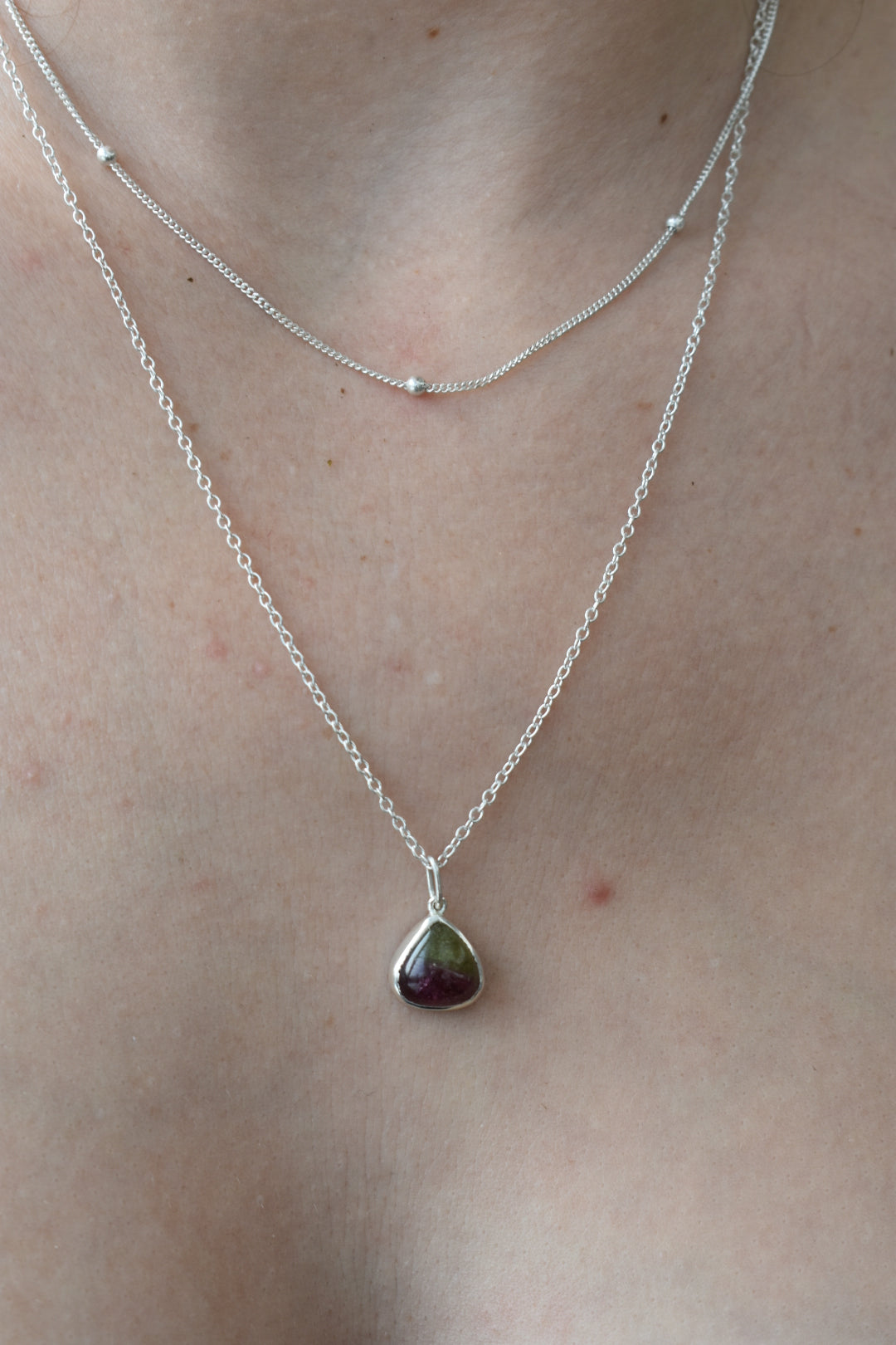 Collier Double Chaîne Tourmaline Bicolore