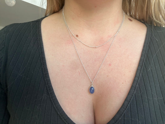Collier Double Chaine Tanzanite Cabochon Ovale