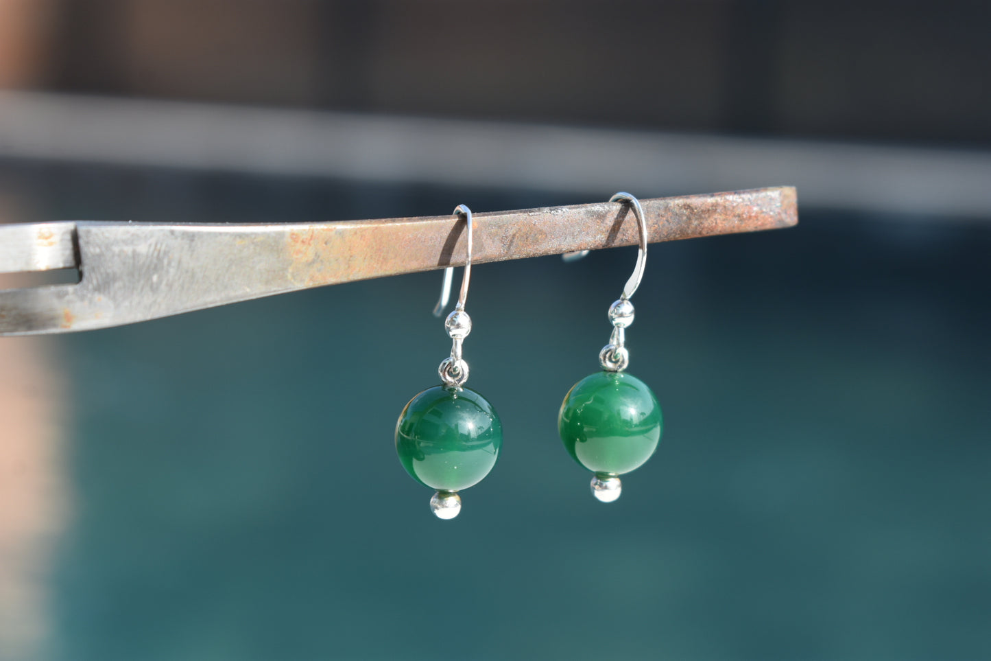 Boucles D'oreilles Agate Verte 10mm