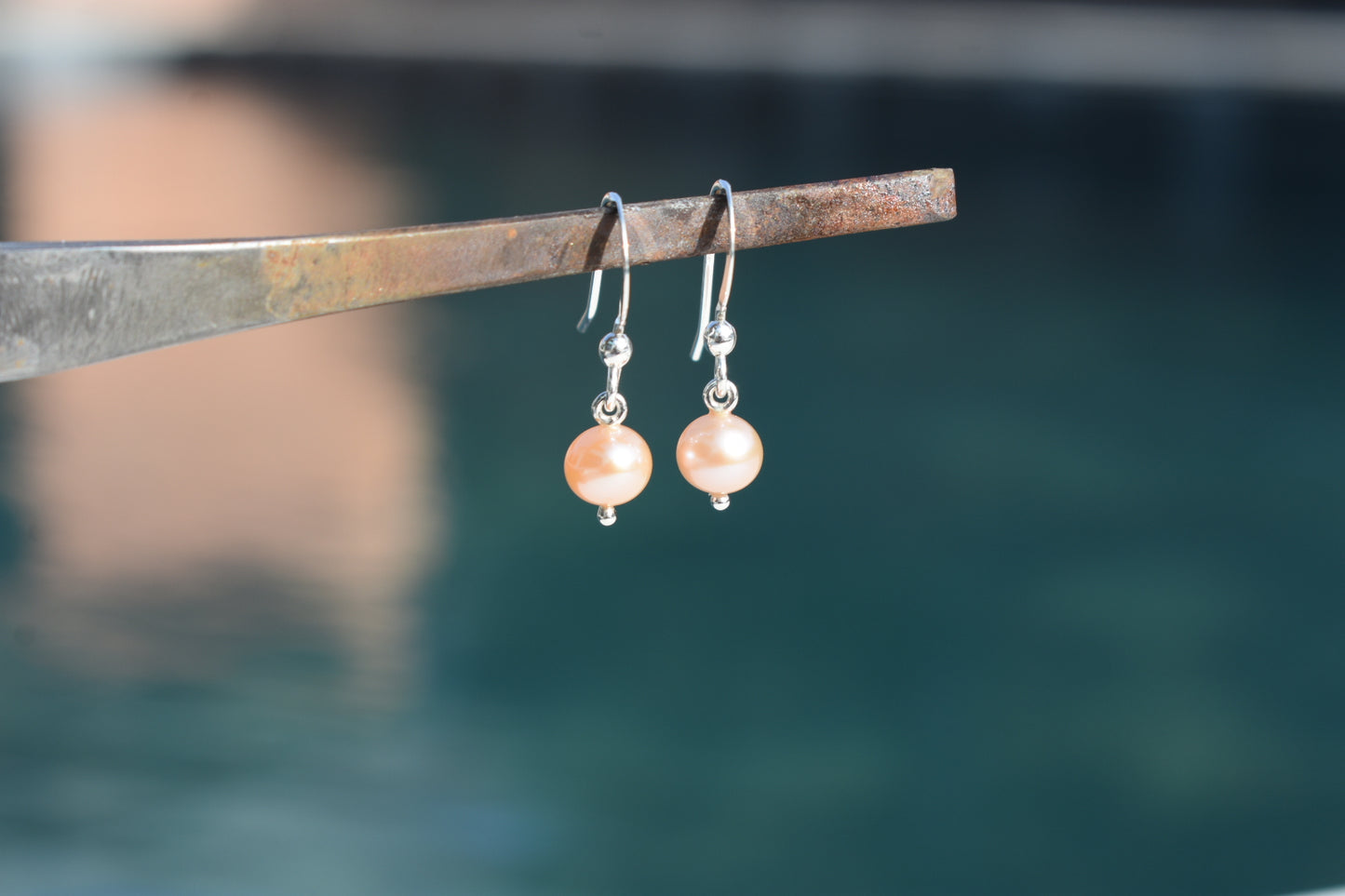 Boucles D'oreilles Perles Rondes Saumon 6,7mm