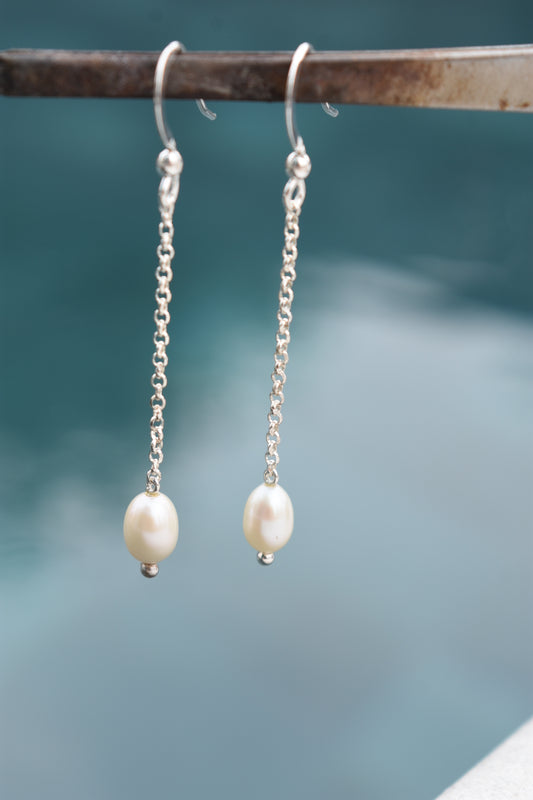 Boucles D'oreilles Perles D'eau Douce Blanches Ovales