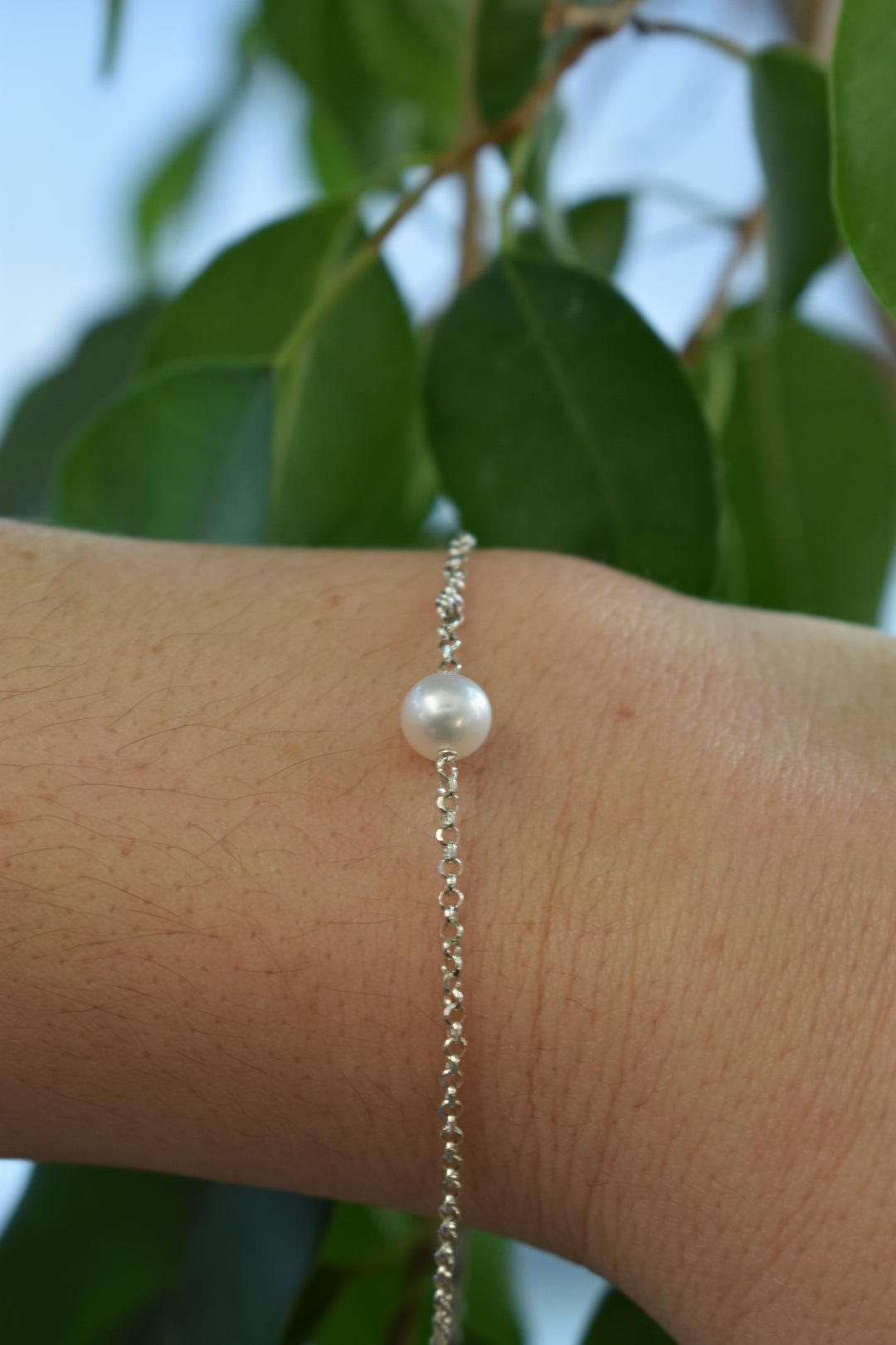 Bracelet Perle D'eau Douce Blanche Ronde 19cm