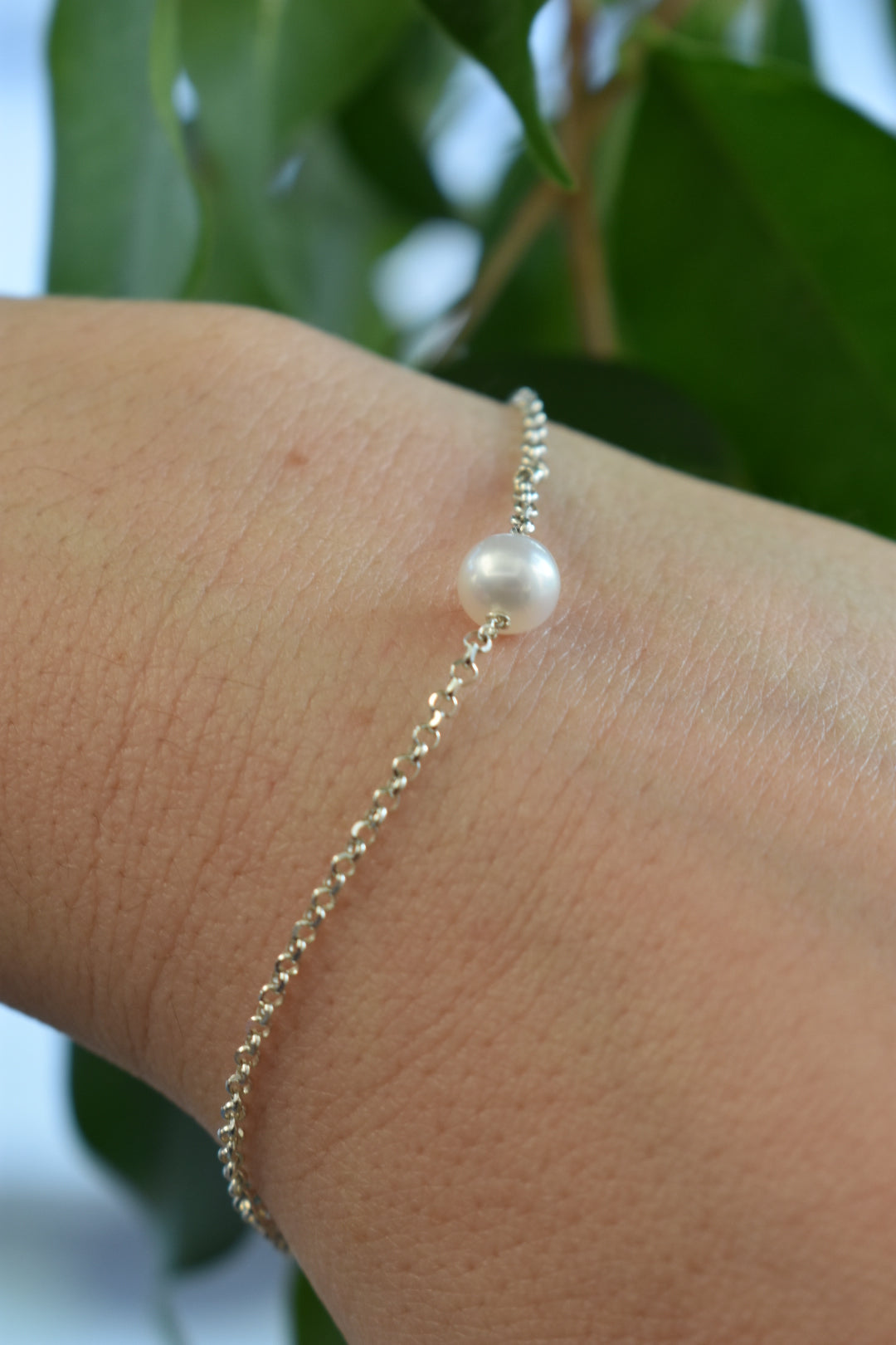 Bracelet Perle D'eau Douce Blanche Ronde 19cm