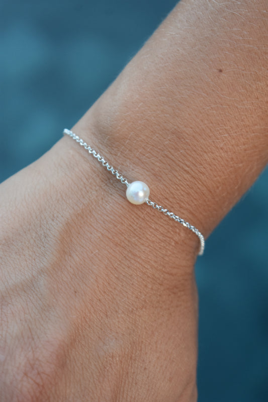 Bracelet Perle D'eau Douce Blanche Ronde 19cm