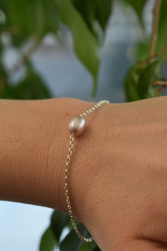 Bracelet Perle D'eau Douce Ovale Rose