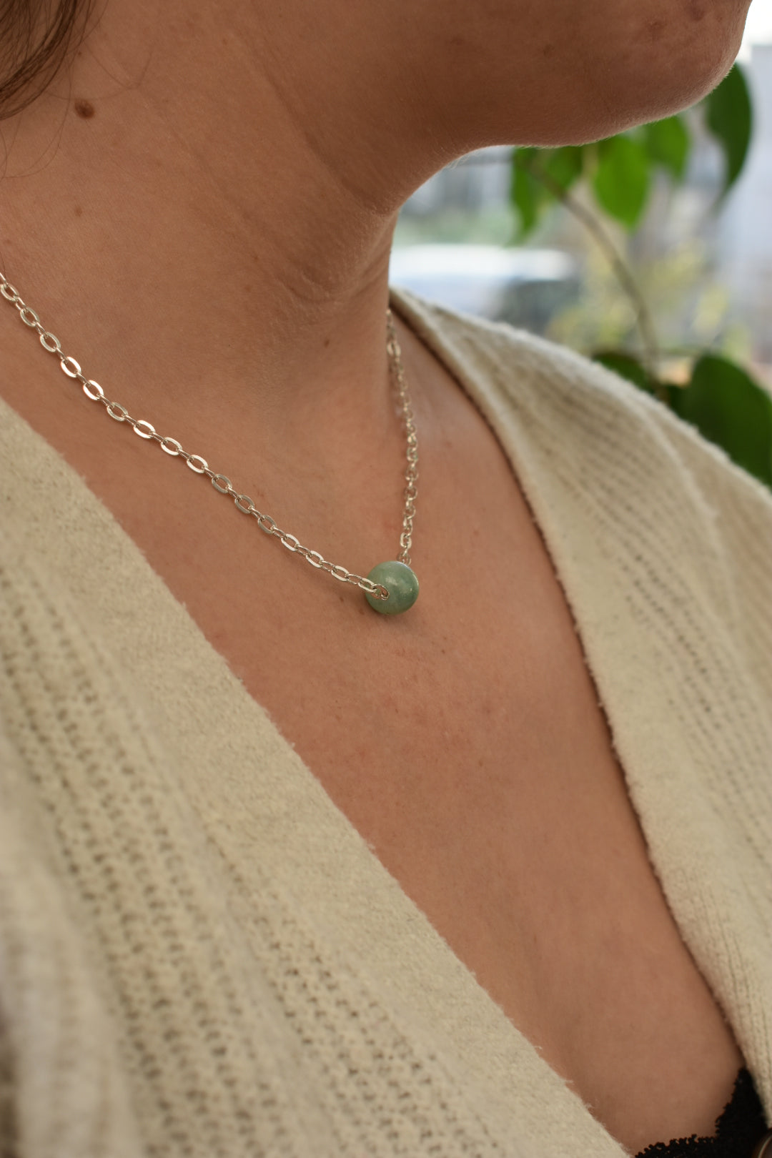 Collier Agate Vert Eau 10mm