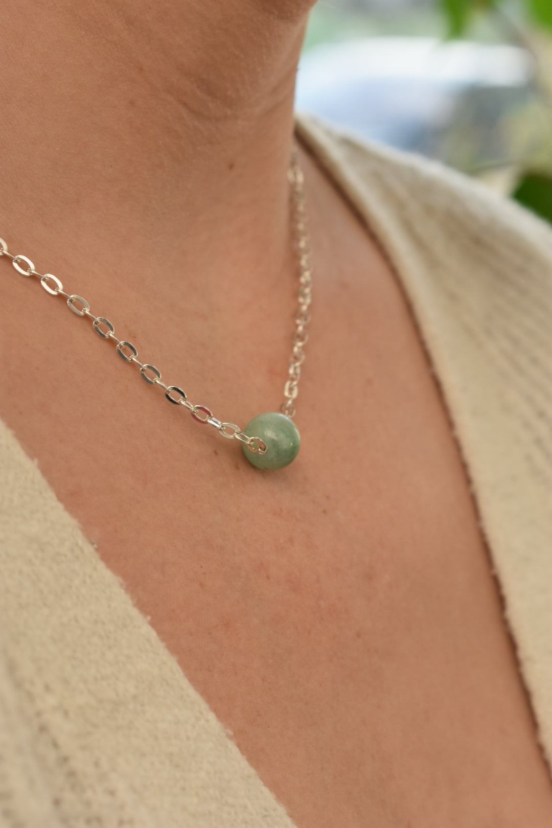 Collier Agate Vert Eau 10mm