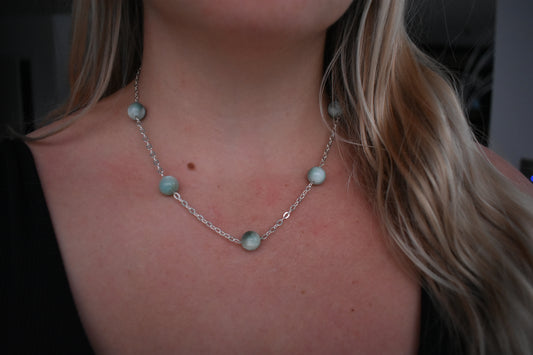 Collier 5 Perles D'Agate Vert Eau