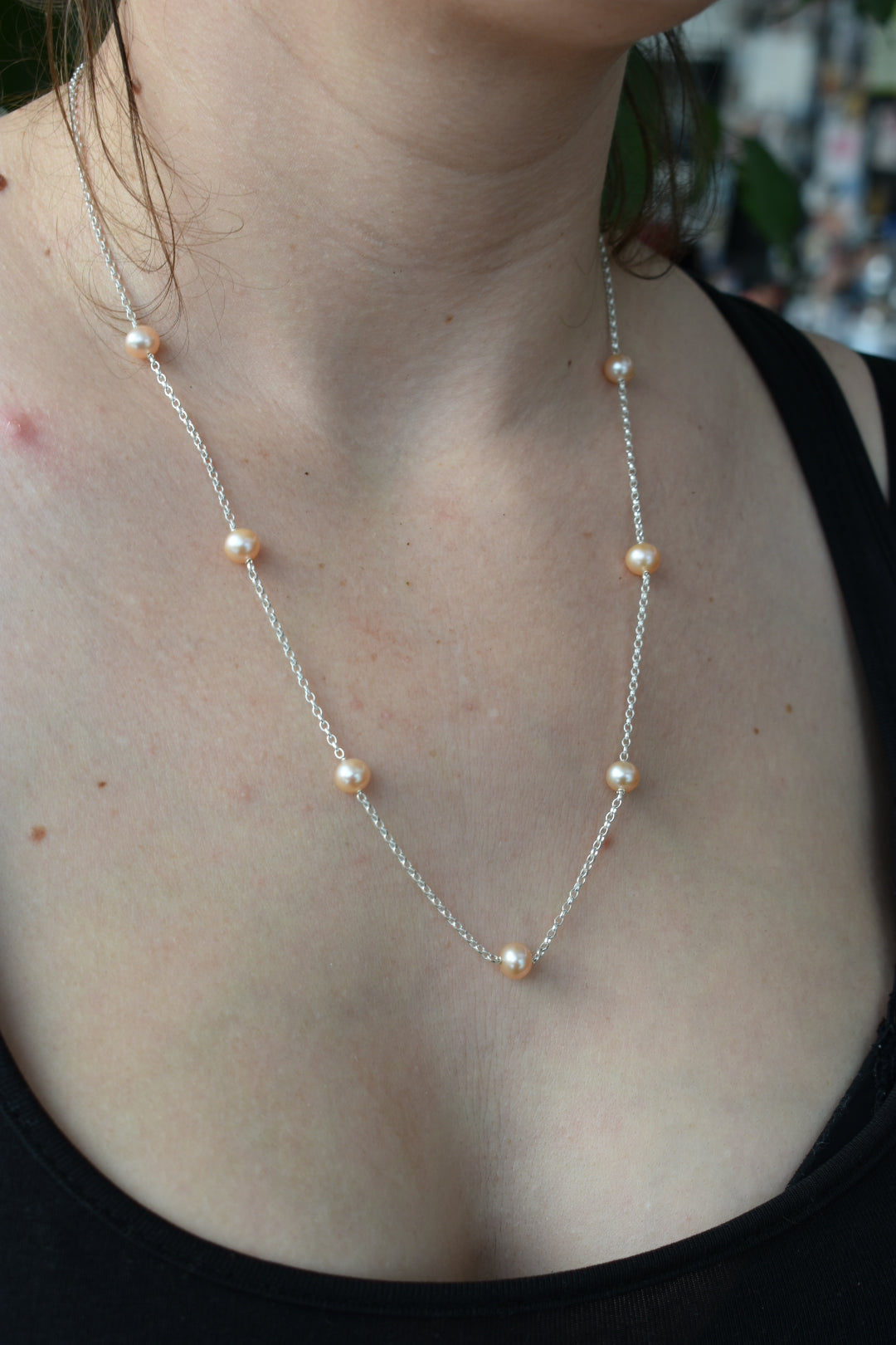 Collier 7 Perles D'eau Douce Saumon